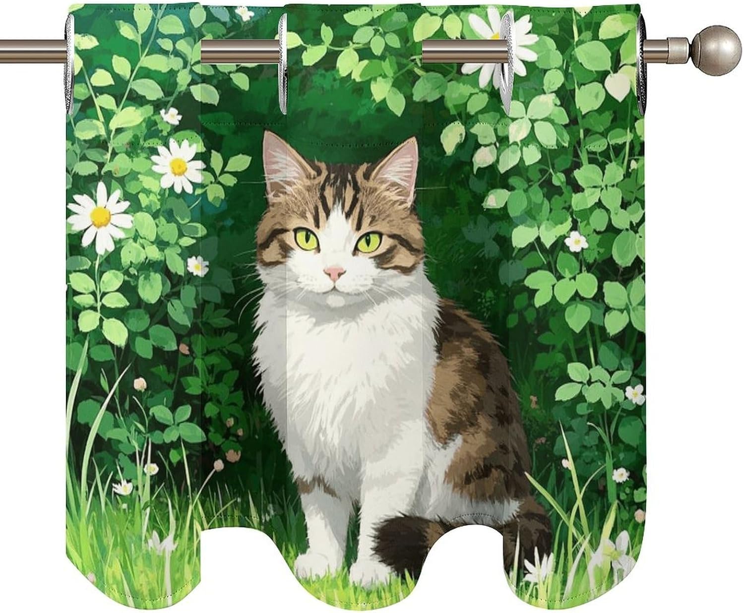 Chinese Li Hua Cat Curtain 2 Panels, Polyester Fiber, Blackout Insulated Window Curtain, Curtain Valance for Kitchen Dining Room Living Room Cafe Small Window 52 * 18.1 Inches