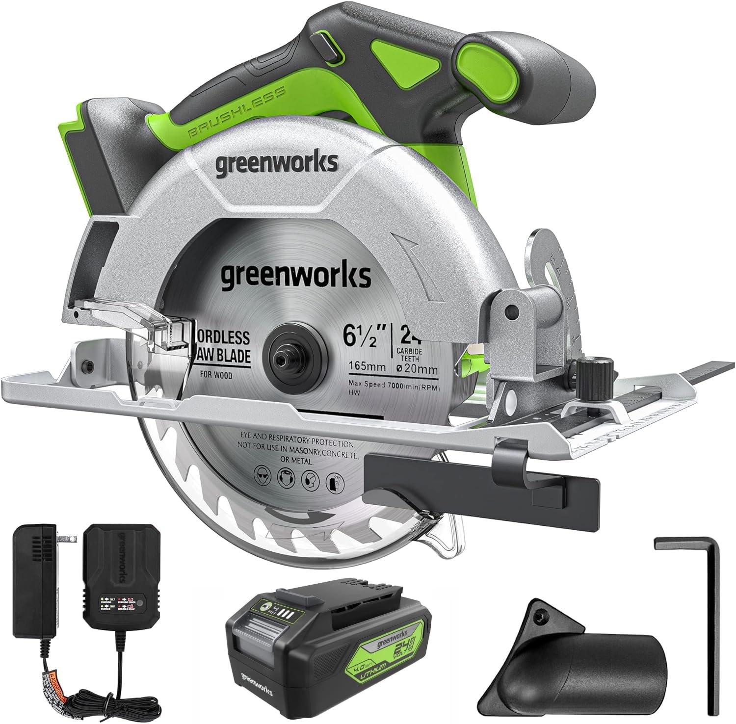 Greenworks 24V Brushless Circular Saw Kit 6-1/2" (0-50°) with Battery and Charger