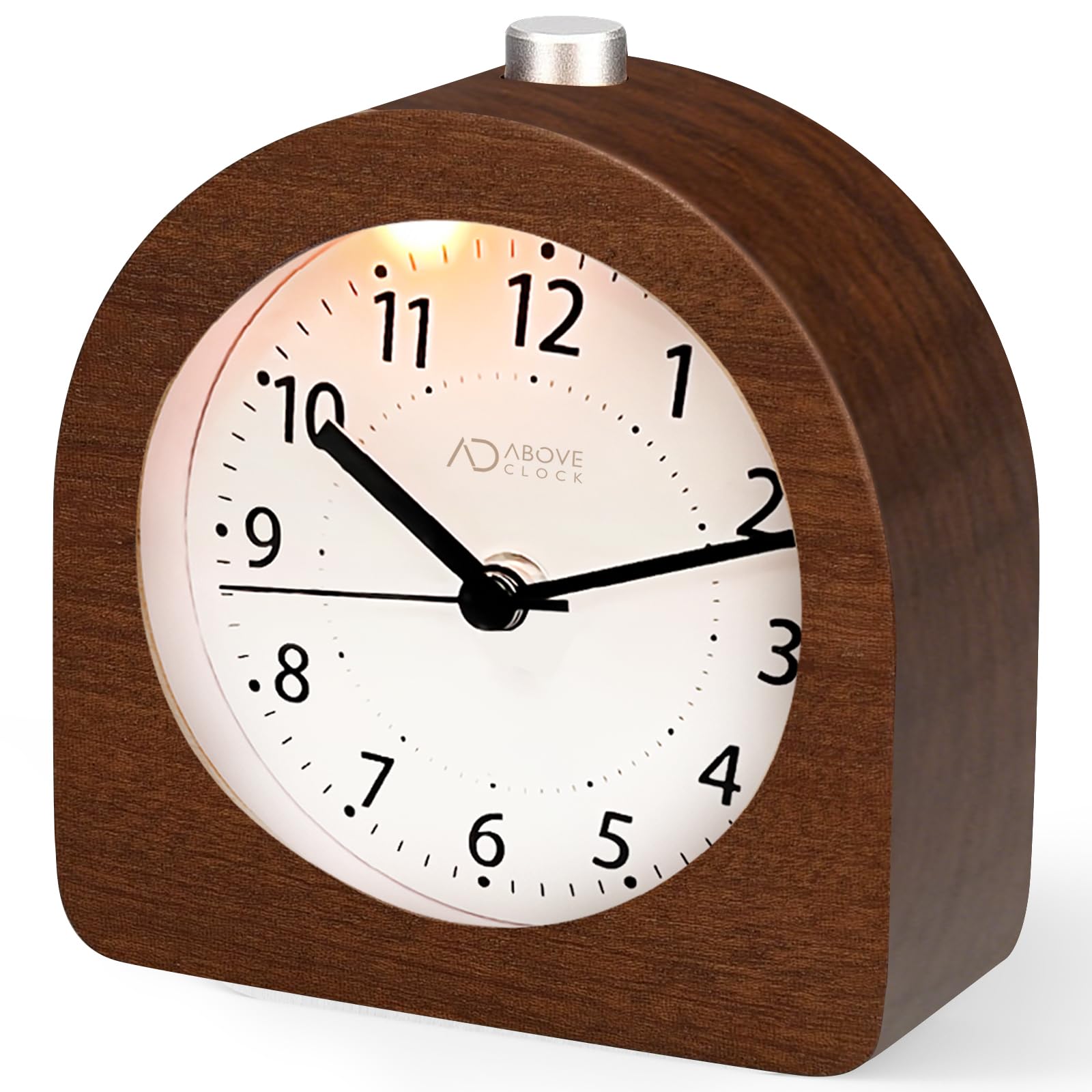 aboveClock Wecker Analog Ohne Ticken, Wecker Holz mit Snooze, Nachttisch Tischuhr mit Nachtlicht, reisewecker mit Batteriebetriebe (1*AA-Batterie benötig) - Naturholz in Braun