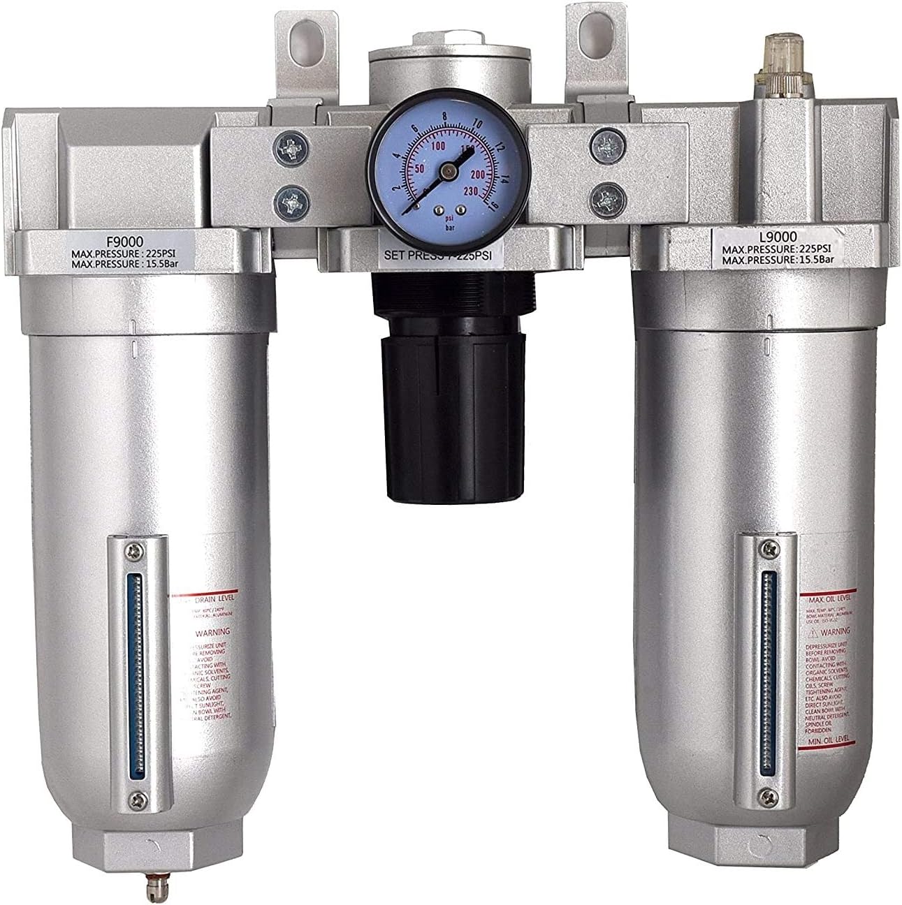 1" HEAVY DUTY HIGH FLOW COMBINATION FILTER REGULATOR LUBRICATOR AIR LINE PARTICULATE FILTER MOISTURE TRAP LUBRICATOR OILER REGULATOR CLEAN AIR TOOLS Manual Drain!