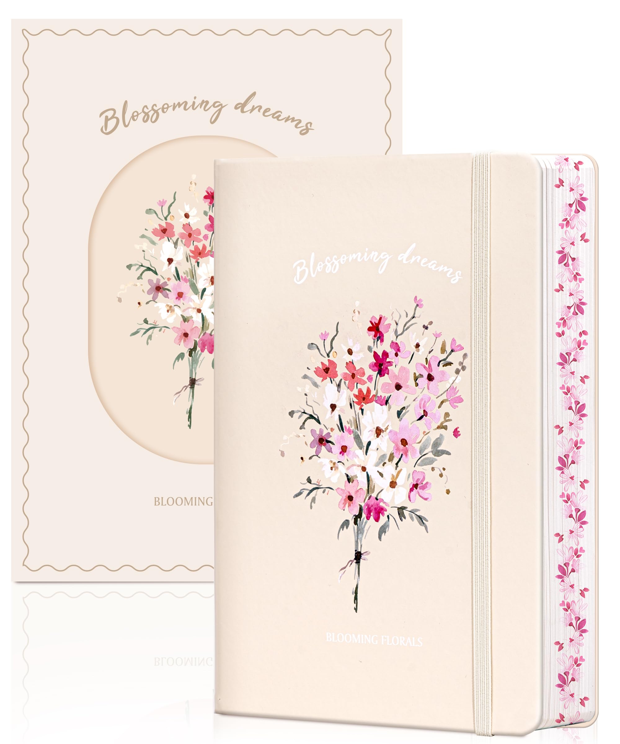 Liniertes Tagebuch, Notizbuch für Frauen, 320 Seiten, dickes Blumenmuster, A5, ästhetisches Hardcover, Tagebuch, Notizbücher zum Schreiben mit Geschenkbox, 14 x 21 cm, Gelb