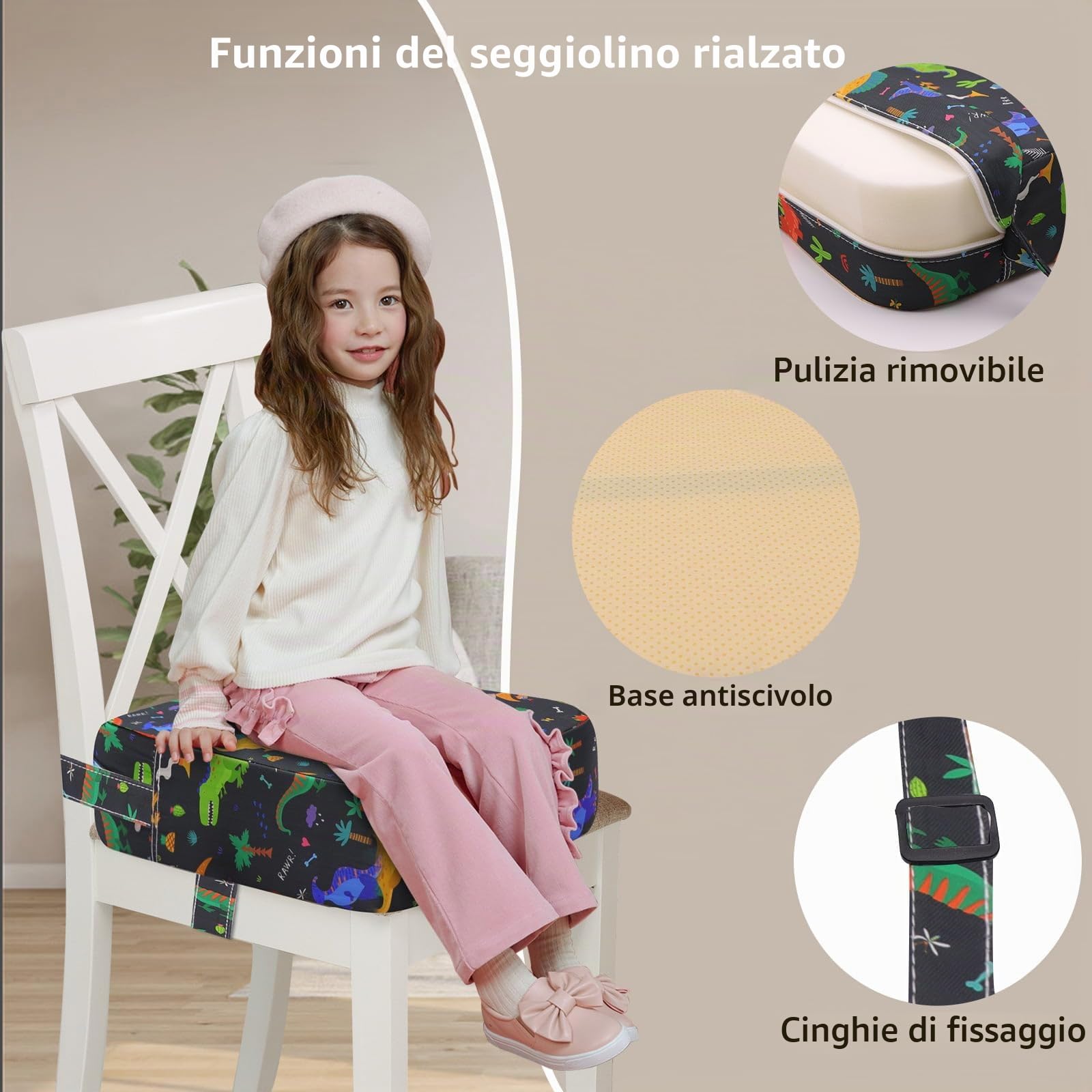 Rialzo Sedia Bambini Cuscino da Tavolo - Bambini Antiscivolo Facile da Portare con sé in Altezza, Forte Supporto per Sedia, Facile da Pulire, Rimovibile