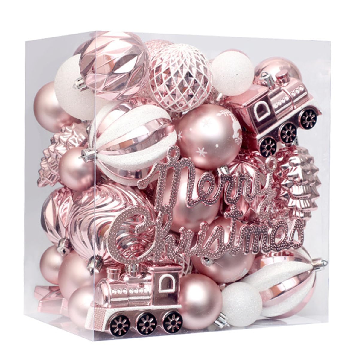 50-teiliges Weihnachtskugel-Ornament-Set, Weihnachtsbaumschmuck, bruchsichere dekorative hängende Kugeln für Weihnachtsfeier, Heimdekoration (Rosa, 65 Stück)