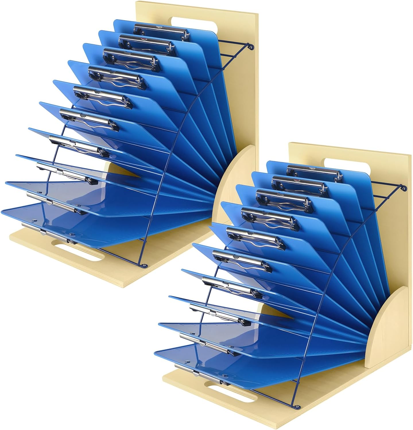 HUZU Desktop Clipboard Organizer Rack, Wooden and Metal Clipboard Holder, Clipboard Storage Stand for Classroom, Office, and Clinic, Assembly Required (2)