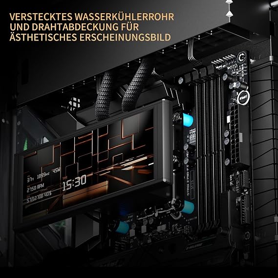 TR A70 ARGB Schwarzes ATX Gaming-Gehäuse dreiseitiges säulenlosem Panoramaglas-Panel 8 CPU-Lüfterplätze 4-Wege-Luftzirkulation werkzeuglose vertikale Fallschutz + panoramische Lichtleiste.