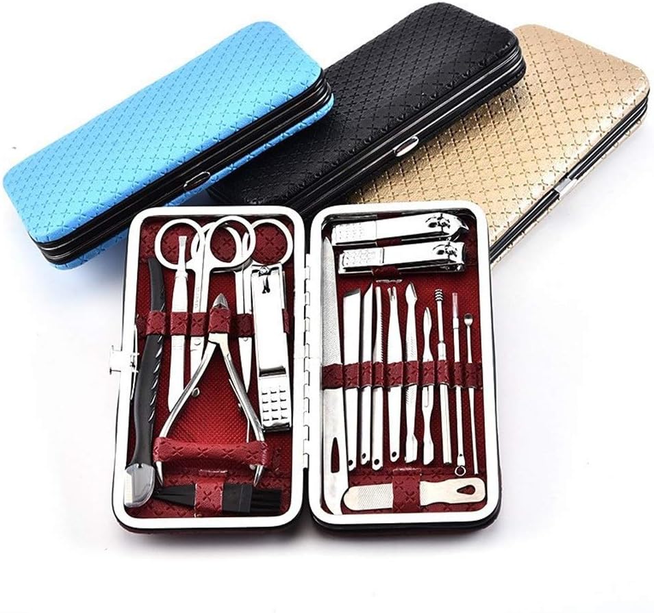 Travel Mini Nail Set 20pcs/Set Stainless Steel Nail Trimming Tool Nail Clippers Set Beauty Scissors Manicure Pedicure Nail Clippers Kit Portable Travel Beauty kit (Color : E Blue, Size : Free) (Wi