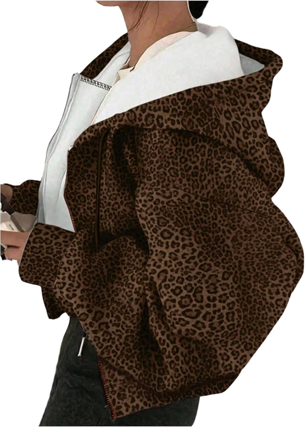 GORGLITTER Women's Leopard Print Jacket Light Weight Cheetah Print Hoodies | Zip Up Hoodies, Oversized Sweatshirts, Y2k Jacket, Leopard Animal Print, Western, Autumn Winter Outfits