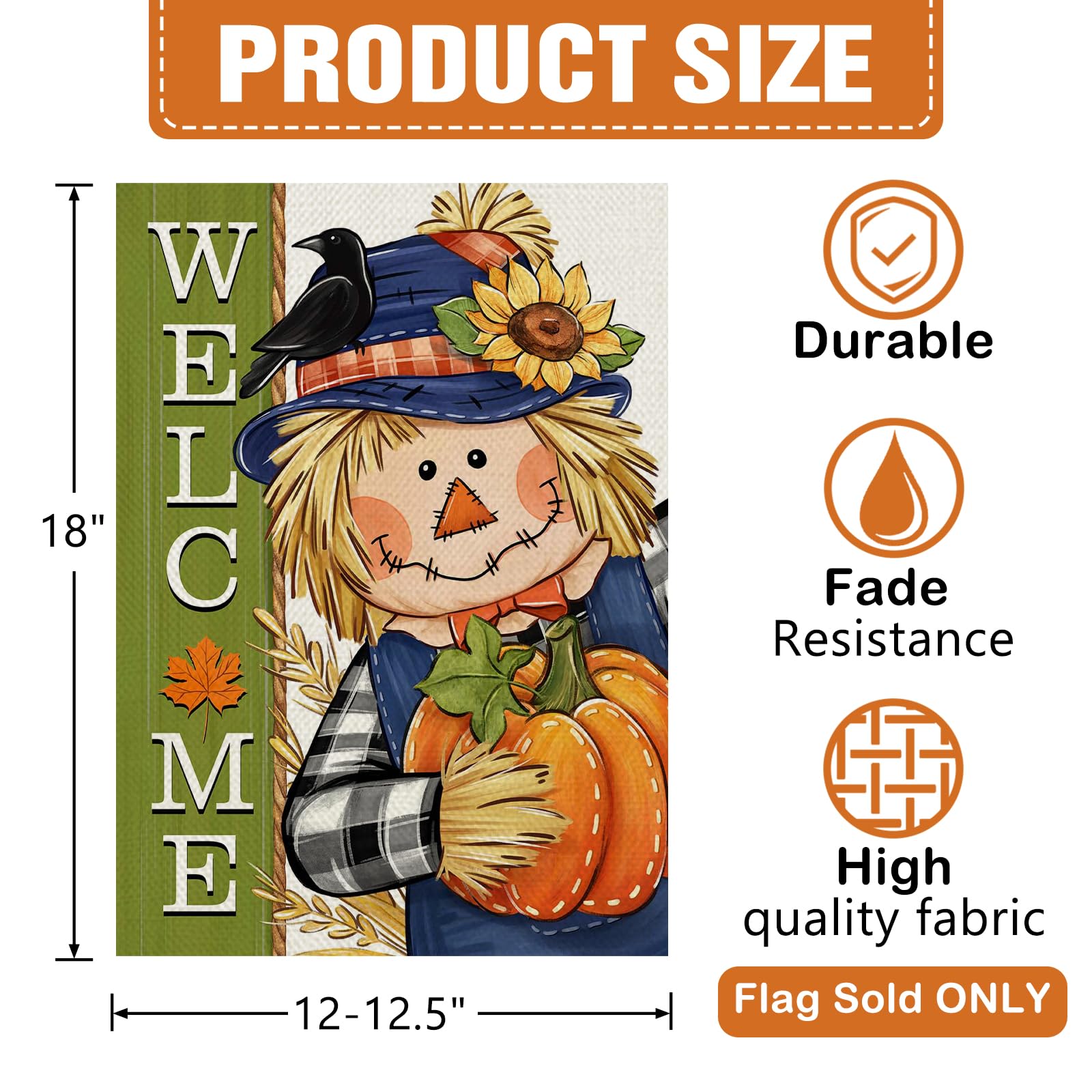 Herbst Gartenflagge Mit Vogelscheuche Motiv – 30,5x45,7 Cm, Doppelseitig Aus Jute, Wetterfest