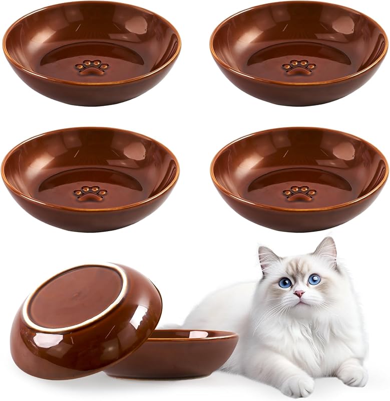 Potes para Gatos de Cerâmica com Estampa de Patinhas STAOVA, Marrom, Pacote com 4