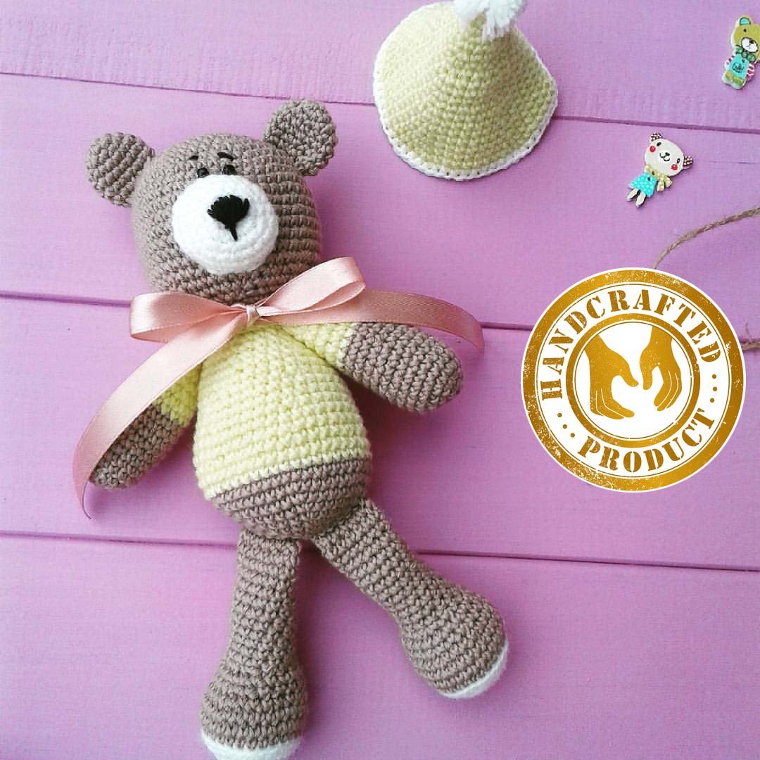 Little Fella - Bear Stuffed Toy Knitted Crochet Doll. Fluffy cute soft toy. Great gift idea.