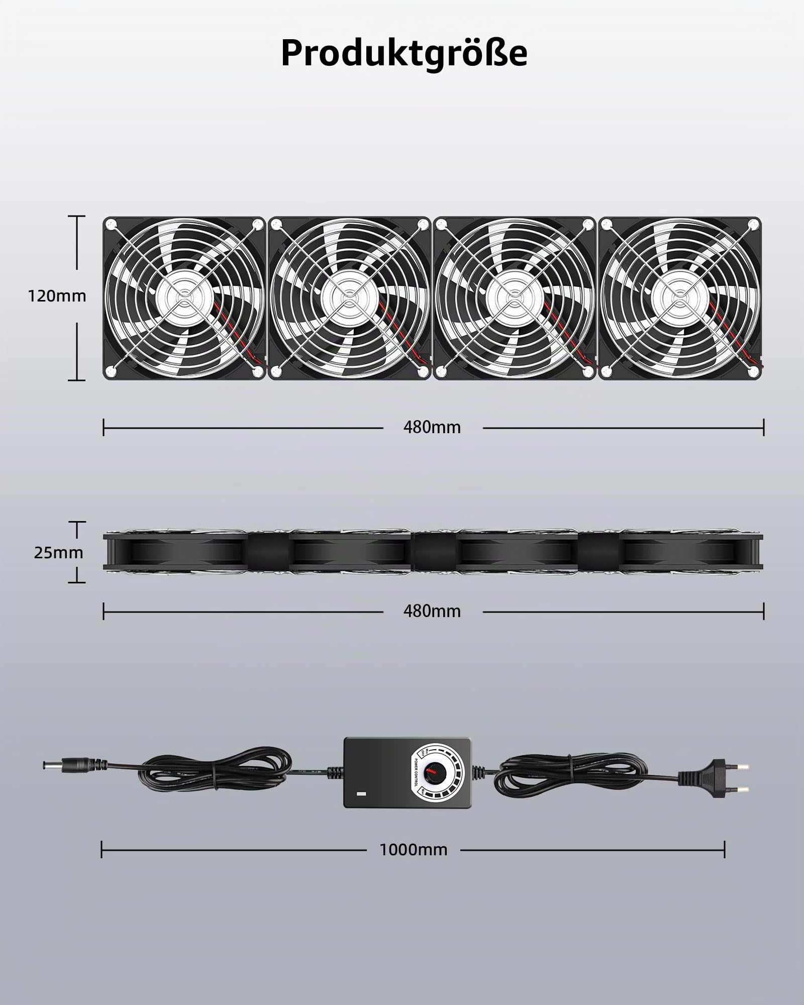 RUIZHI 480mm Gehäuselüfter 12V PC Lüfter - Computer Lüfter Einstellbare Windgeschwindigkeit, AC 220V - 240V, 2750 RPM, für PC Laptop, TV, Radio, Router, Vierreihiger
