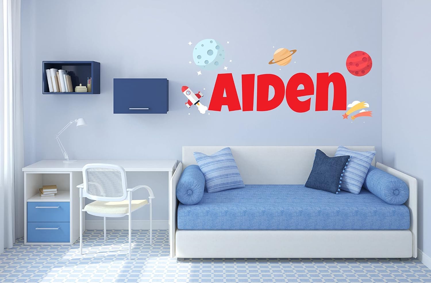 Custom Name Space Rockets Wall Decal - Personalized Name Wall Sticker - Space Theme - Wall Decal for Nursery Bedroom playroom Decoration (Wide 40"x20" Height)