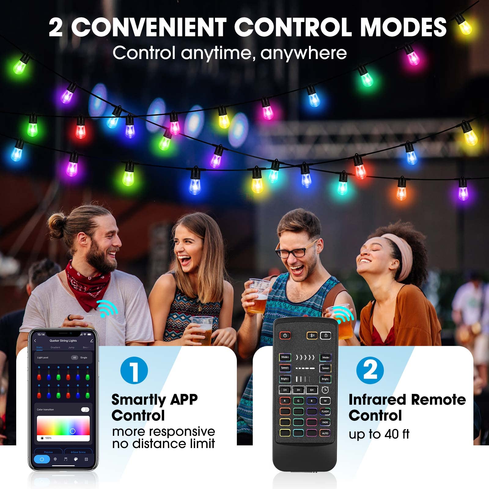 LED Lichterkette Außen Strom, 30m RGB Dimmbar Glühbirnen mit Alexa & Google Assistant, Fernbedienung, IP65 Wetterfest Outdoor Lichterkette Für Weihnachten Party, Terrasse, Garten