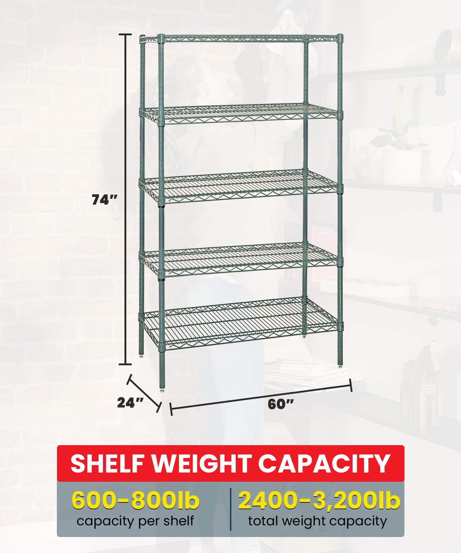 Quantum Storage Systems WR74-2460P-5 Starter Kit Wire Shelves Green Epoxy 5 Shelves 74