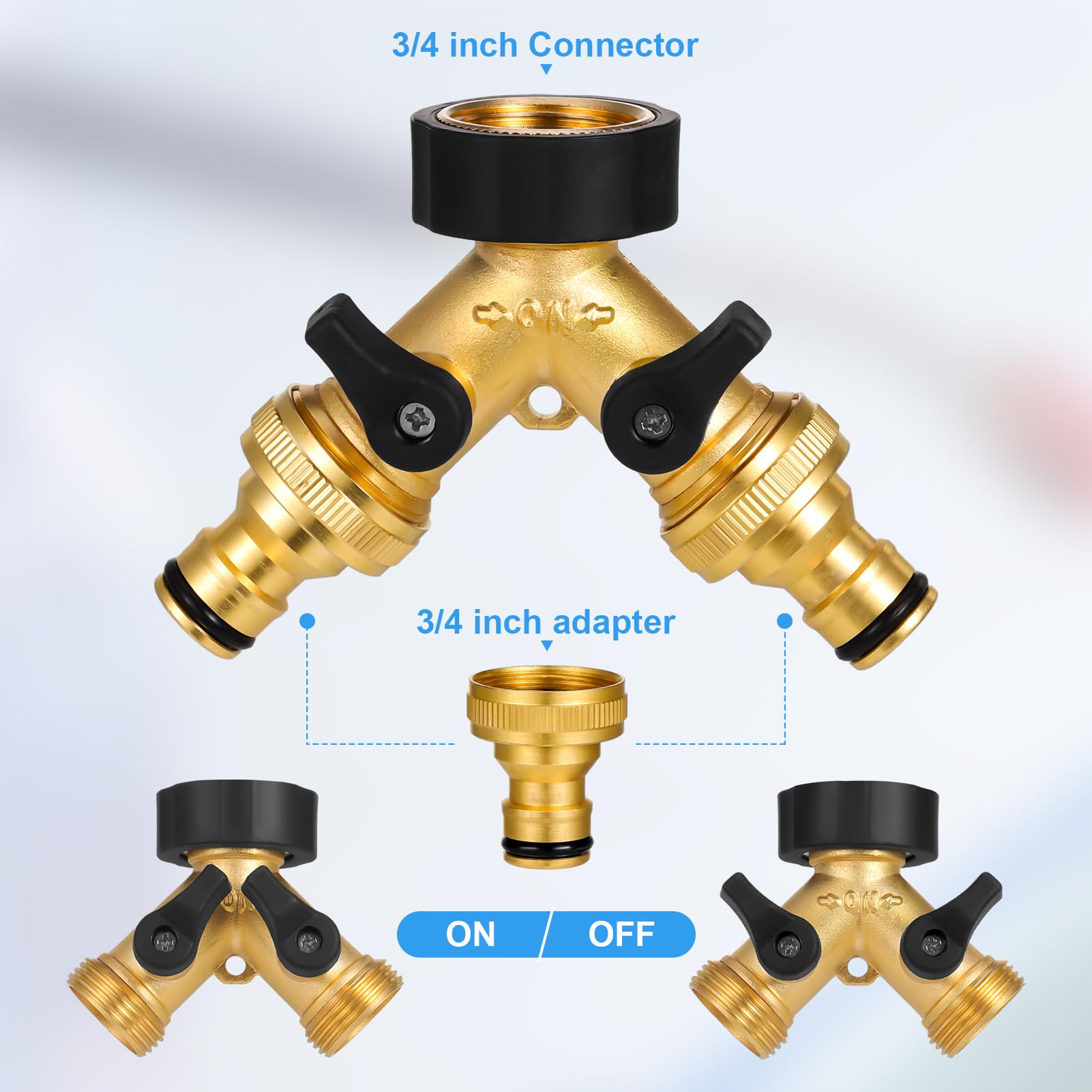 Partideal 2 Way Garden Hose Splitter,Garden Hose Splitter,Y Valve,2-Way Tap Connector with Individual On/Off and Two Quick Connector - Image 3