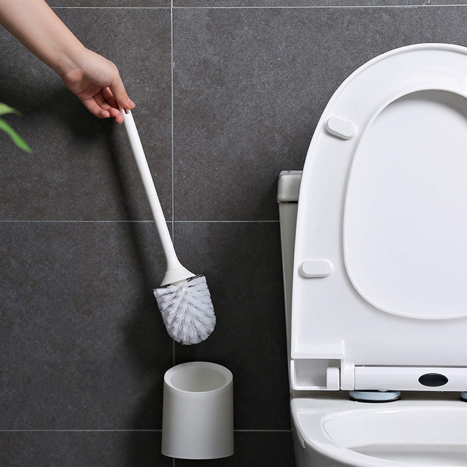 Lavar el baño, Escobillero de Pared Blanco con Cepillo Mango Largo