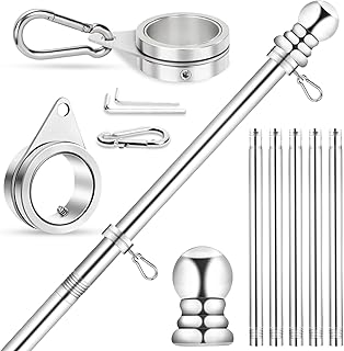 Flag Pole for House, REERON 6 FT Stainless Steel Spinning Flagpole Kit, 1" Rustproof Porch Flagpole with 360° Tangle Free Metal Flagpole Ring for Residential Outdoor Sport for 3x5 Flag, Without Holder
