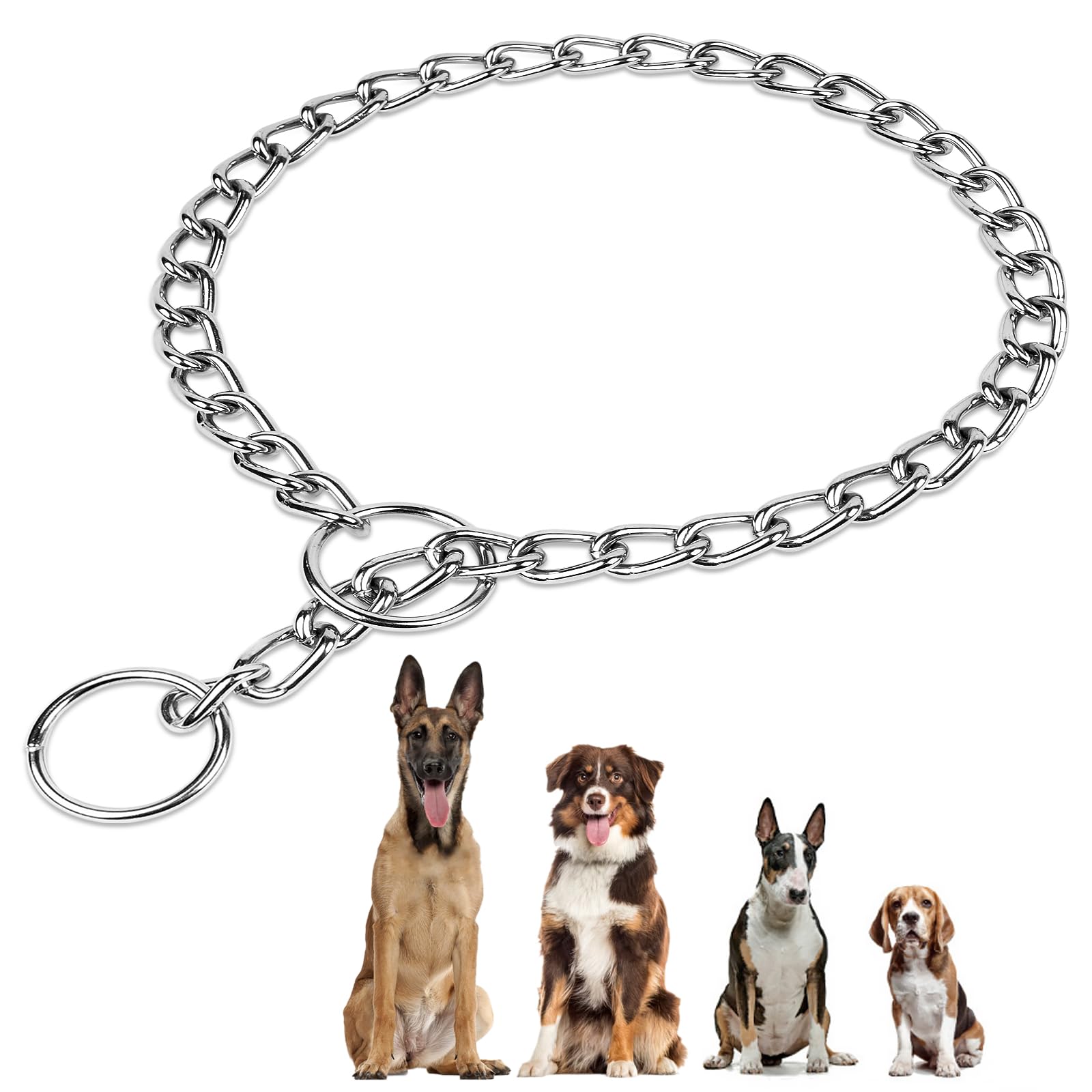 AUAUY Collar Perros Cadena, Metal Collar Adiestramiento Perros, Cadena de Collar de Entrenamiento, Collar Cadena Perro con Anillo de ConexióN para Perros PequeñOs, Medianos y Grandes (3.0mm*55cm)