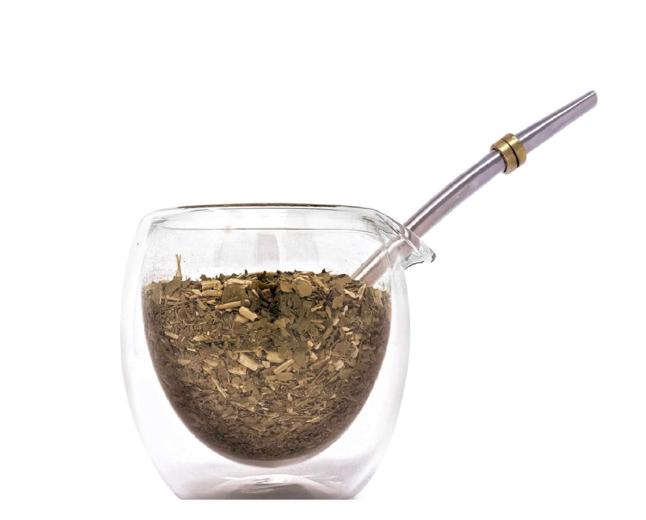 Novomates [NEW] Terere Yerba Mate Gourd Special for a Refreshing Mate Tea Experience / Terere Yerba Mate Cup with Double Wall Glass 7oz (207ml) Including Stainless Steel Bombilla
