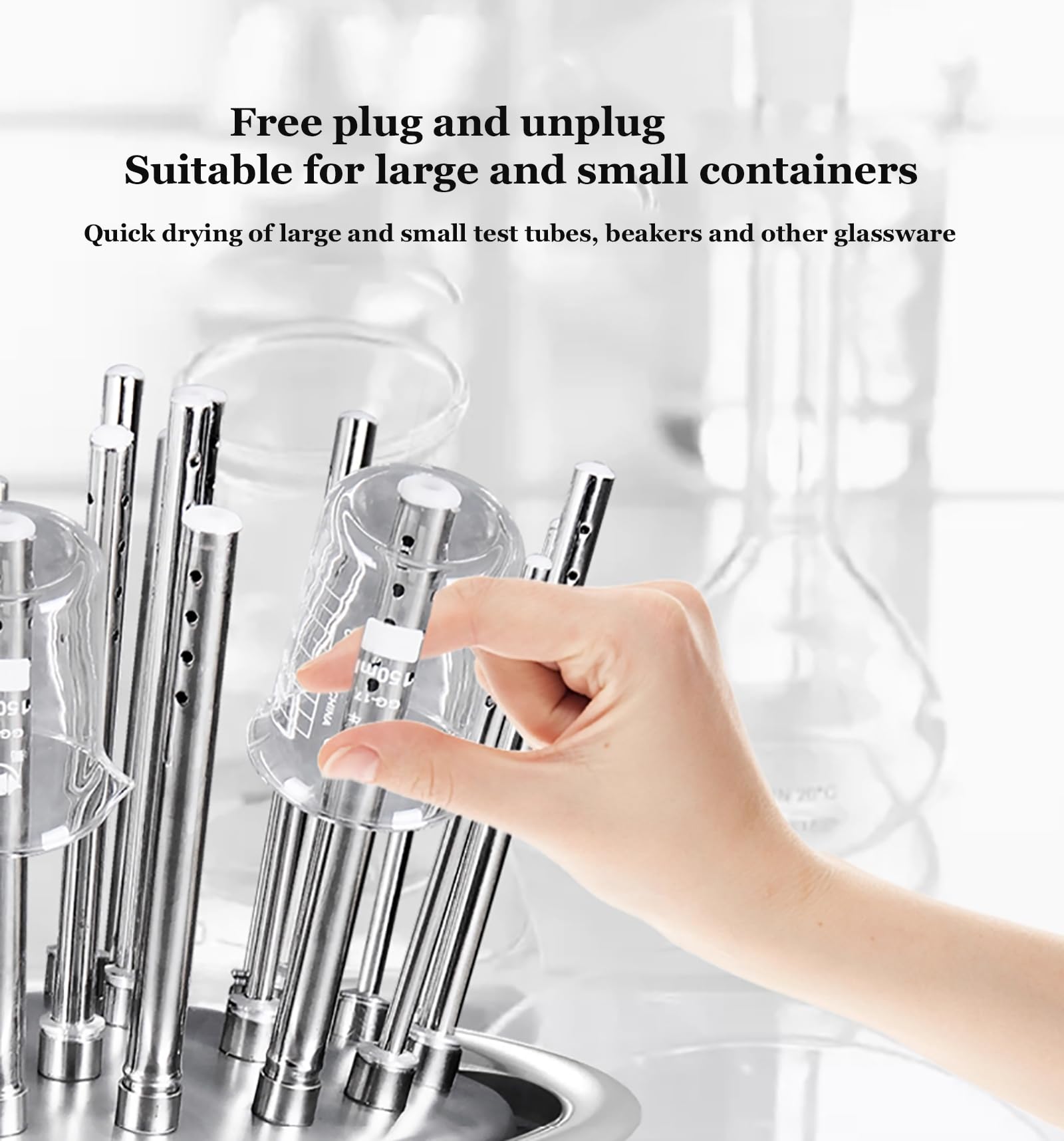 Experimental Instrument Drying Rack, Lab Glassware Dryer, 40?120? Temperature Adjustment, Drying Time 8~10min, for Glass Test Tubes and Beakers, Stainless Steel Drying Machine Cleaning Equipment