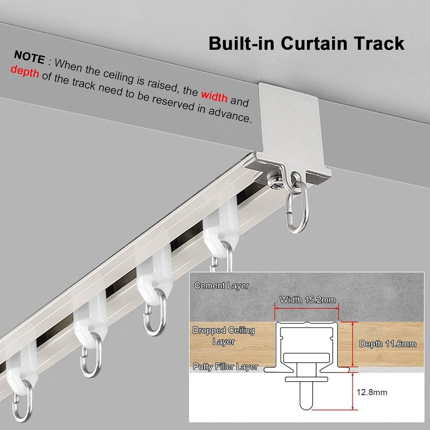 Piste de rideau en aluminium caché, support de plafond, diviseur de pièce intégré Rail de glissement, barre de partition en métal commercial, kit complet