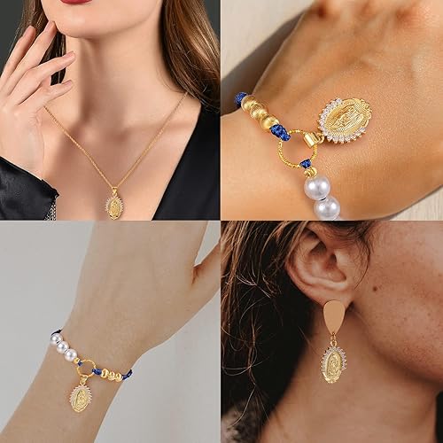 Miniatura 5 de Ornaland 10 dijes ovalados de la Virgen María de 18 quilates, chapados en oro de 18 quilates, colgantes de latón con circonita cúbica para