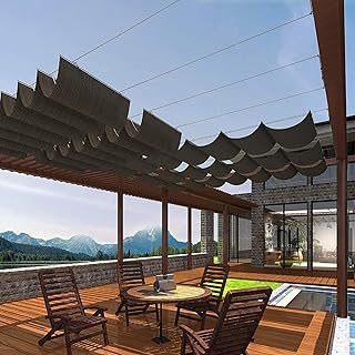 Toldo retráctil impermeable ondulado, protección UV para jardines, parques y balcones, fácil montaje y limpieza, color marrón, 1.5 x 9 pies