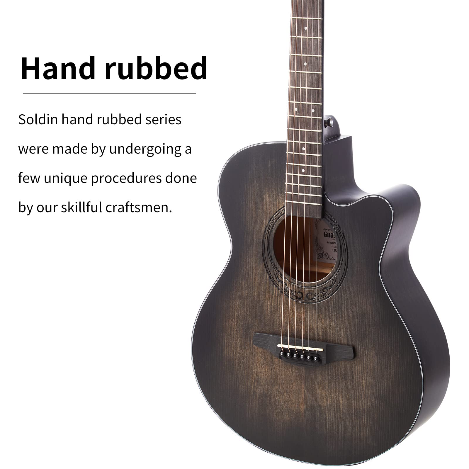 Chitarra acustica da 40 pollici in abete massello Top Cutway Bundle kit con custodia,supporto per chitarra,accordatore,cinturino,capo,corde,panno per la pulizia e plettri (nero silenzioso)