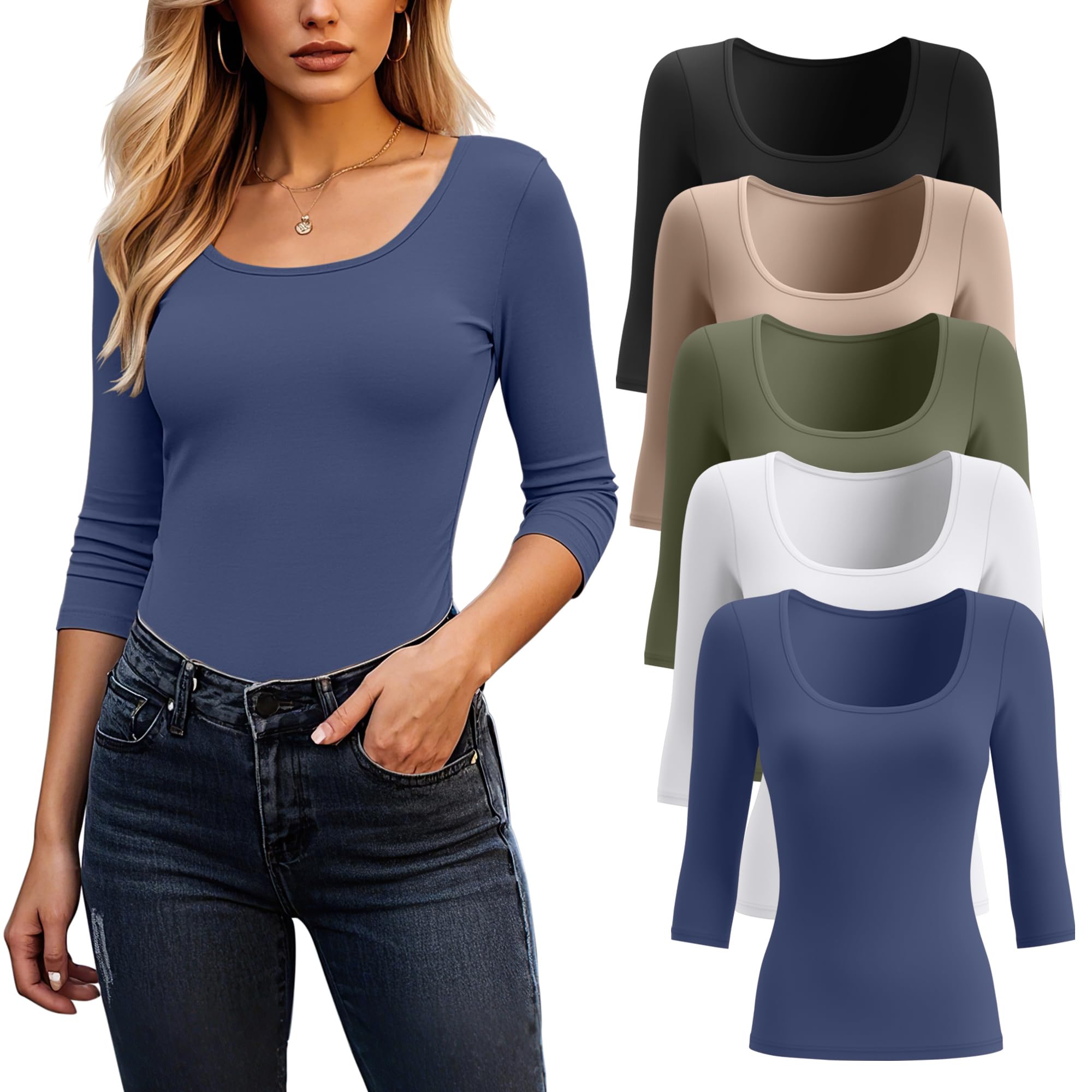 Riyiper 5 Pack Scoop Neck Tees