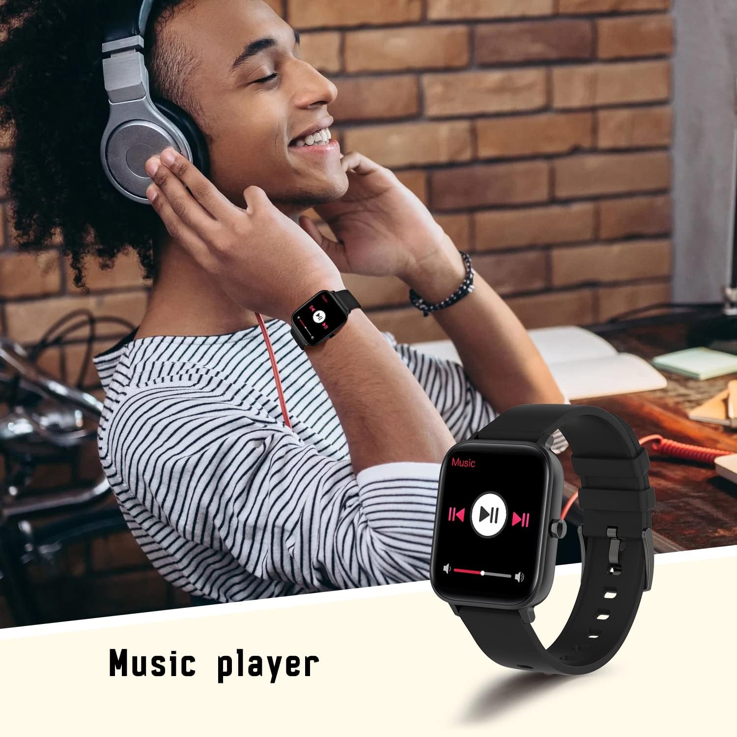 Person controlling music on smartwatch