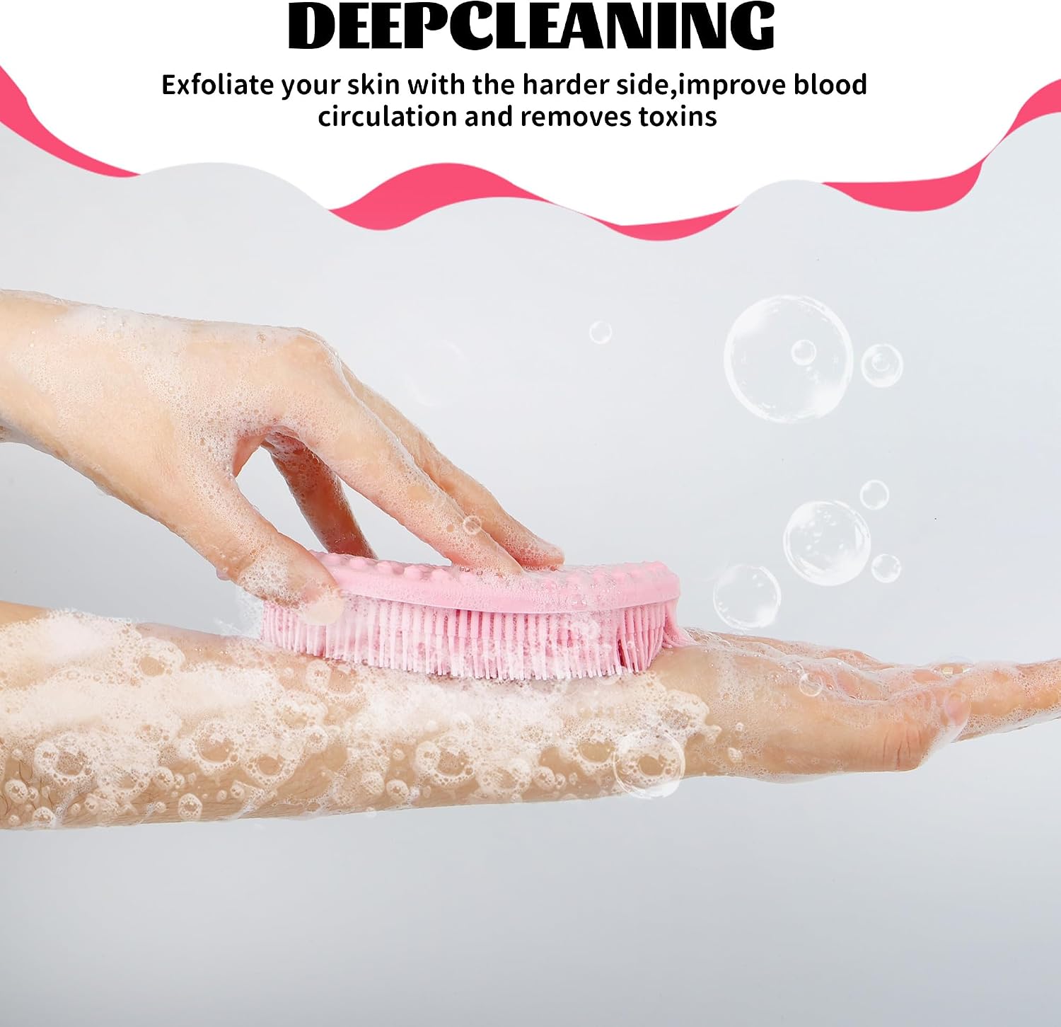Soft Silicone Body Scrubber Loofah - 2 Pack Gentle Loofah Alternative, Fast-Drying, Hygienic Shower Brush Body Wash Scrubber for Sensitive Skin, Lather Well, Easy to Clean, Black and Pink
