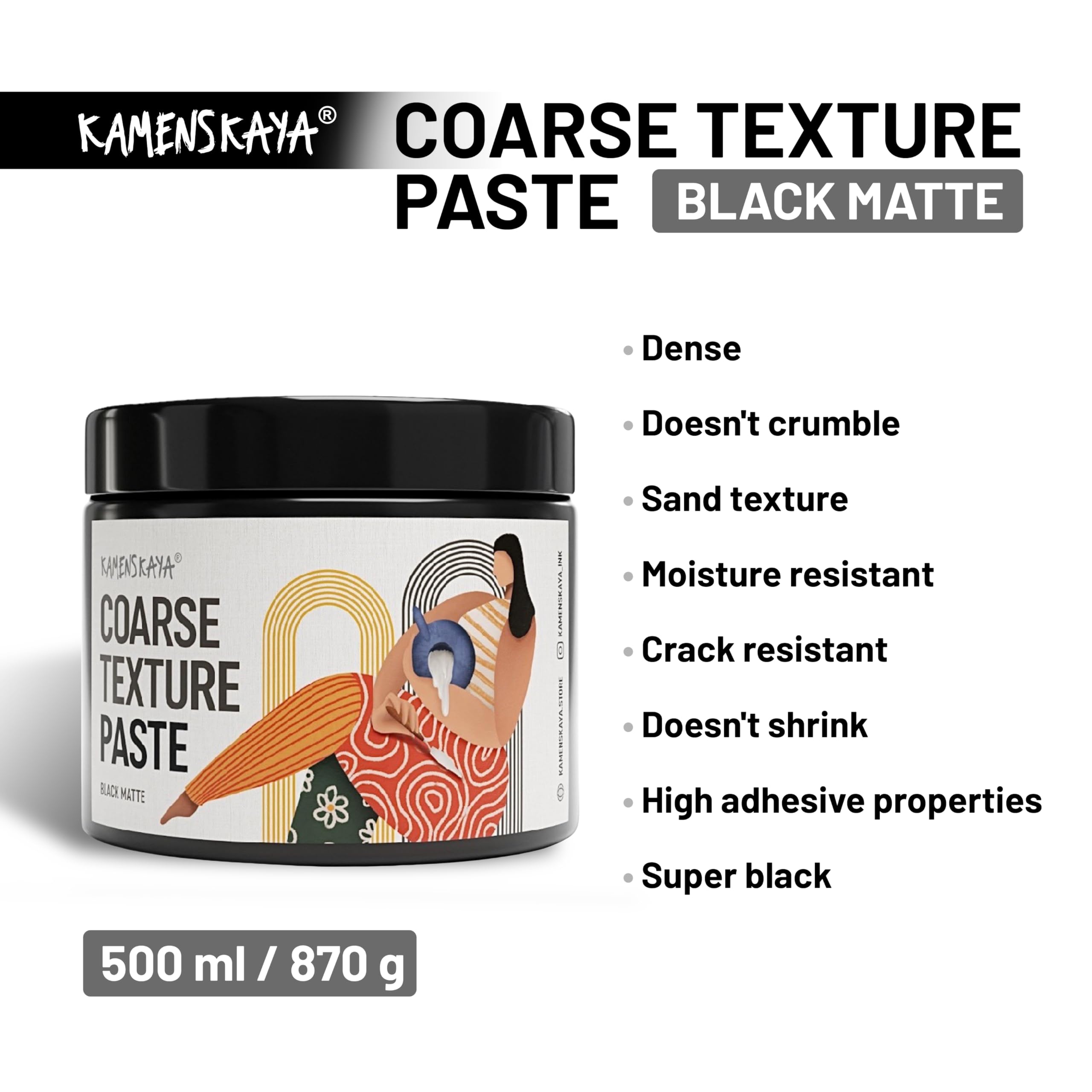 Kamenskaya Texture Paste 16.9 fl oz (500 ml) (Black (coarse)), Coarse - Black Matte, 500 ml (16.90 fl oz) - Image 2