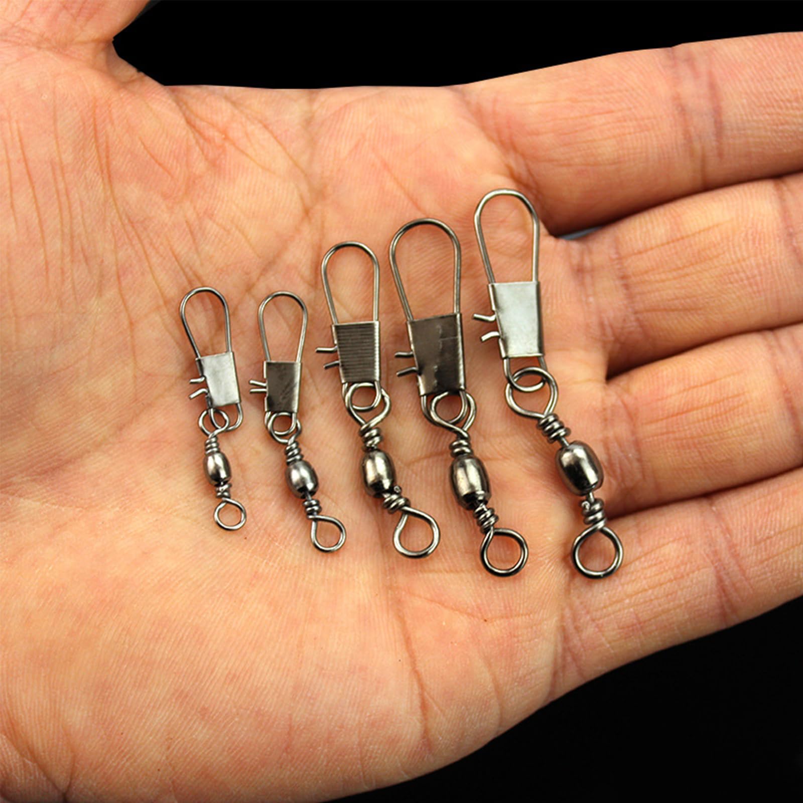 Girelle Con Connettore A Scatto Per Pesca 25 Pezzi – Enfishing Con Anelli Solidi, Nickel Nero