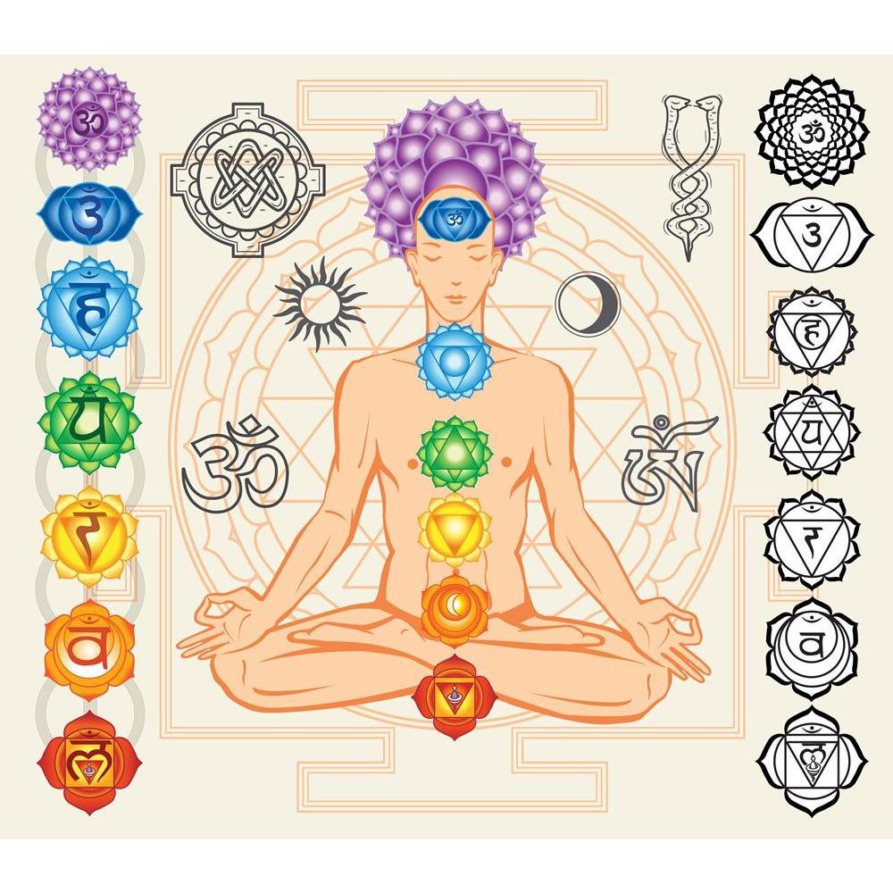 Pitaara BoxMan With Chakras & Esoteric Symbols Peel & Stick Vinyl Wall Sticker 22.8 X 20Inch