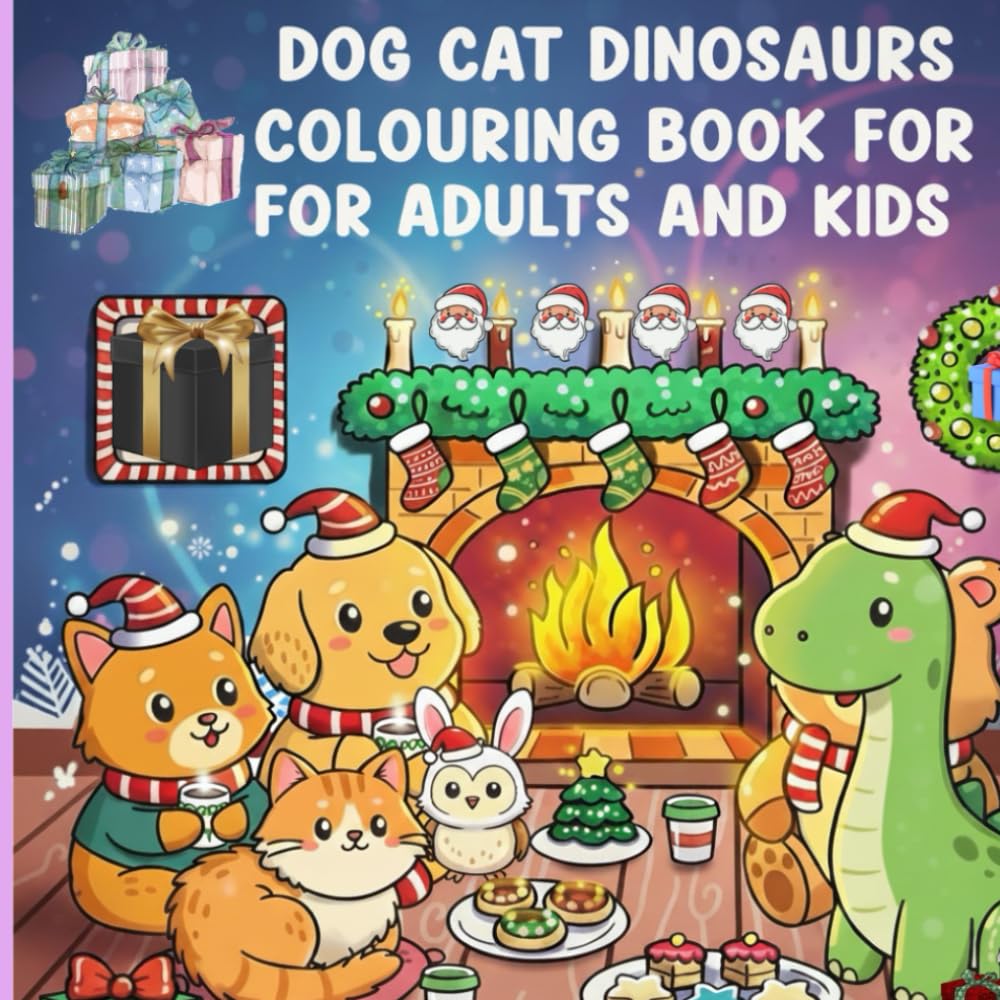 Dog Cat Dinosaurs Colouring Book for adults and kids: 100 Pages 8.5x8.5 Size Easy and Bold Best Gift idea