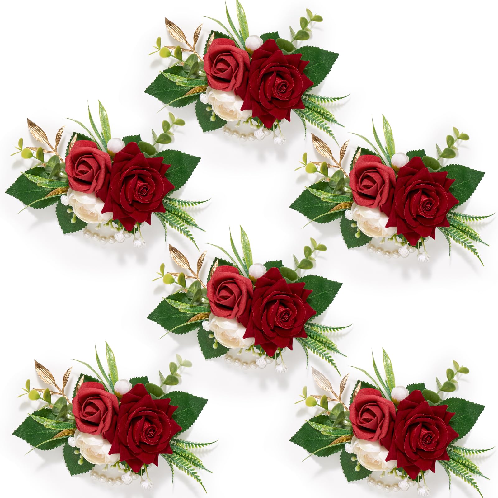 Serwalin corsages de poignet mariage lot de 6 bracelets floraux haut de gamme rouge