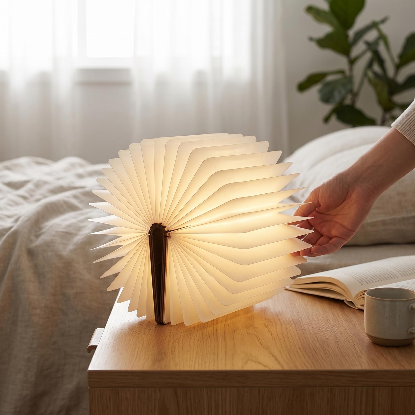 Fockety Lampada da lettura a LED pieghevole, ricaricabile tramite USB | Legno, luce calda 3000K-3500K, chiusura magnetica, batteria 2,5 W 1200 mAh, ricarica tramite USB Type-C, compatta per i