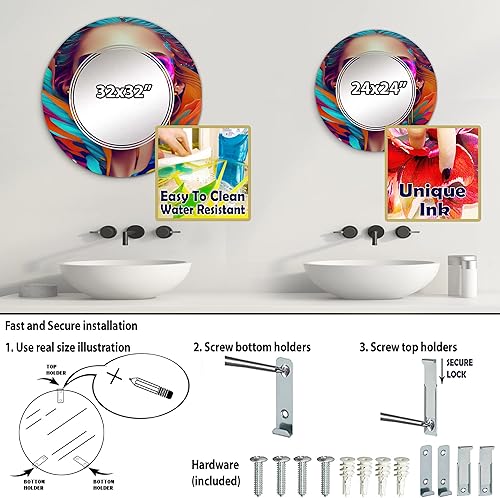 Miniatura 9 de Dynamic Feather Woman Portrait II- Vanity Mirror, Bathroom Mirrors, Wall Mirrors for Living Room, Bedroom - Oval Mirror - Large 20'x30', 24'x36'