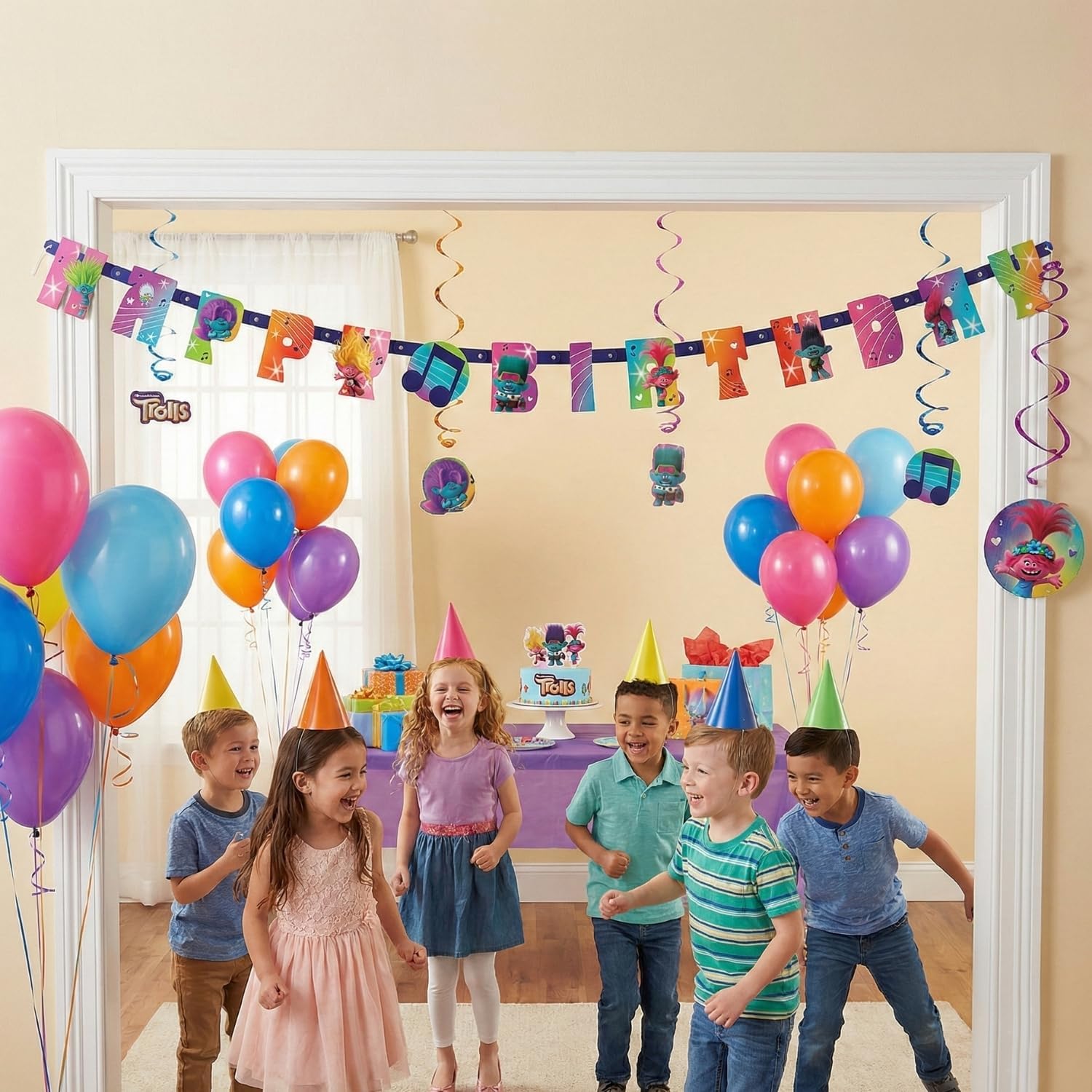 DreamWorks Trolls Band Together Jointed Banner, 72 x 5 Inch Multicolor Paper Birthday Party Decoration, 1 Count