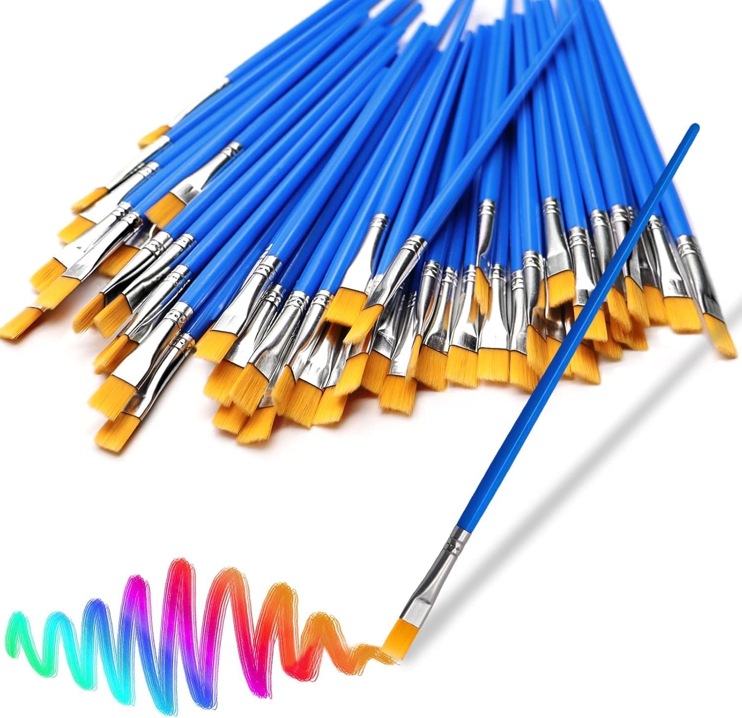 DOMMARE 30 Pack Small Blue Nylon Paint Brushes for Kids - Acrylic Oil Watercolor Flat Brushes for Students Adults Crafts