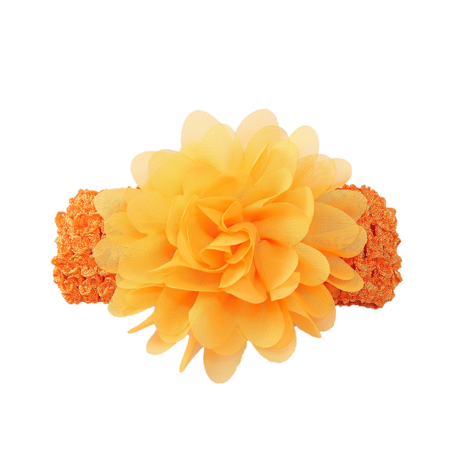 Pack of 5 Stretchy Hair Bands with Large Flowers, Baby Headband, Coloured Chiffon Headbands, Cute Headwear, Delicate Flowers, Hair Accessories, Headwraps for Babies, Newborns, Infants, Orange — image 1