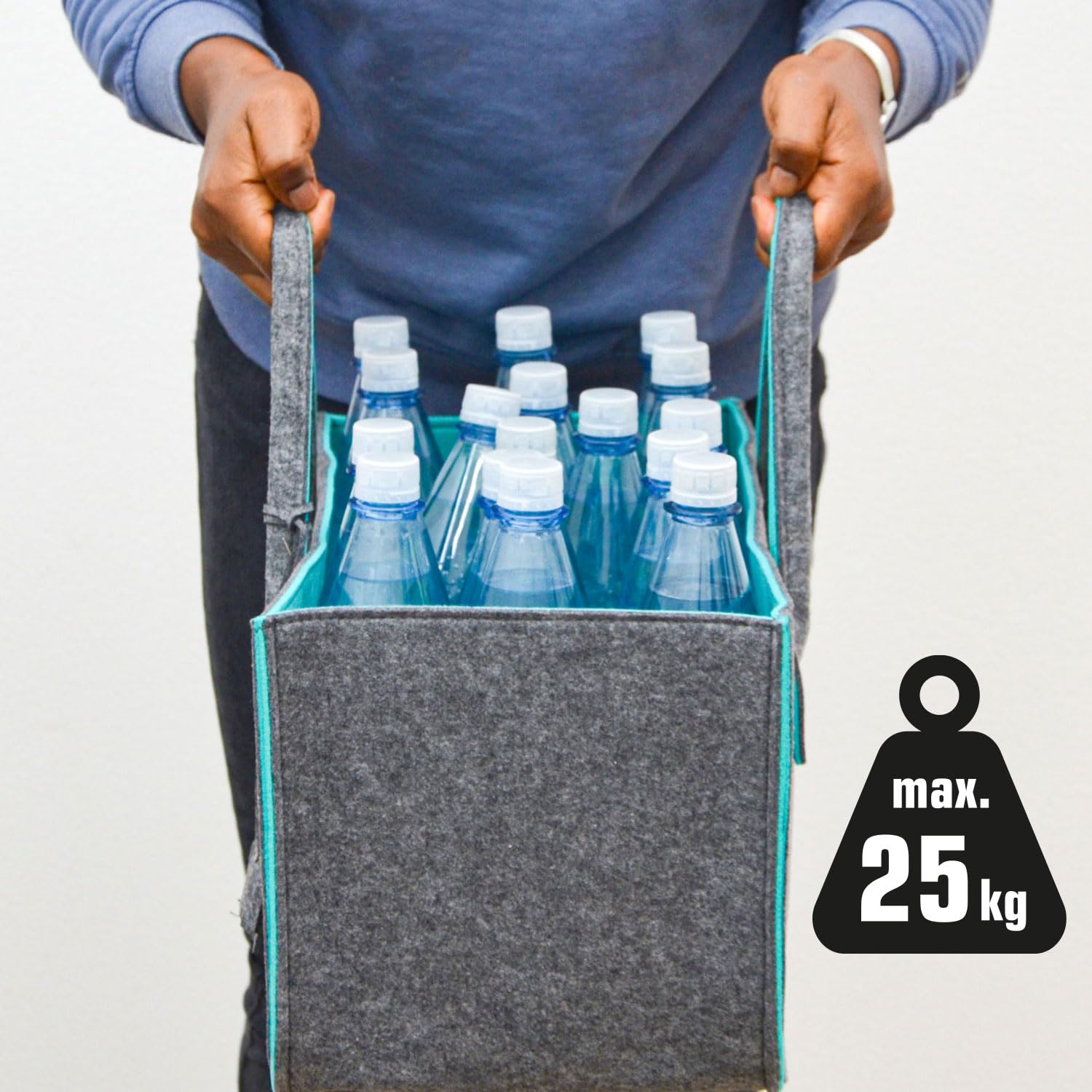 DuneDesign Set de 2: Bolsa de Fieltro hasta 25kg - 50x25x25 Cesta para Leña Interior - Cesta de Almacenaje Tote Bag Grande - Cesta Compra Bolsa Compra Plegable - Cesta Leña Chimenea Cesta para Pellets