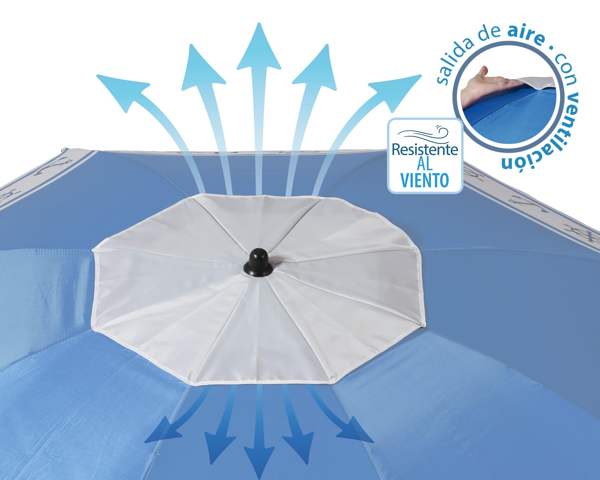 Atosa Strandschirm, Ø 200 cm, Aluminium, Modell Anker und Steuerrad, LSF 50+, Blau, blau, 200 cm