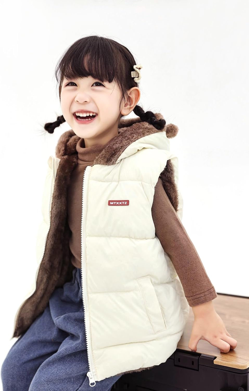 AIWUHE Toddler Boys Girls Hooded Puffer Vest Padded Warm Winter Jacket Sleeveless Bear ears Zipper Up Coat with pocket 1-7Y - Image 3