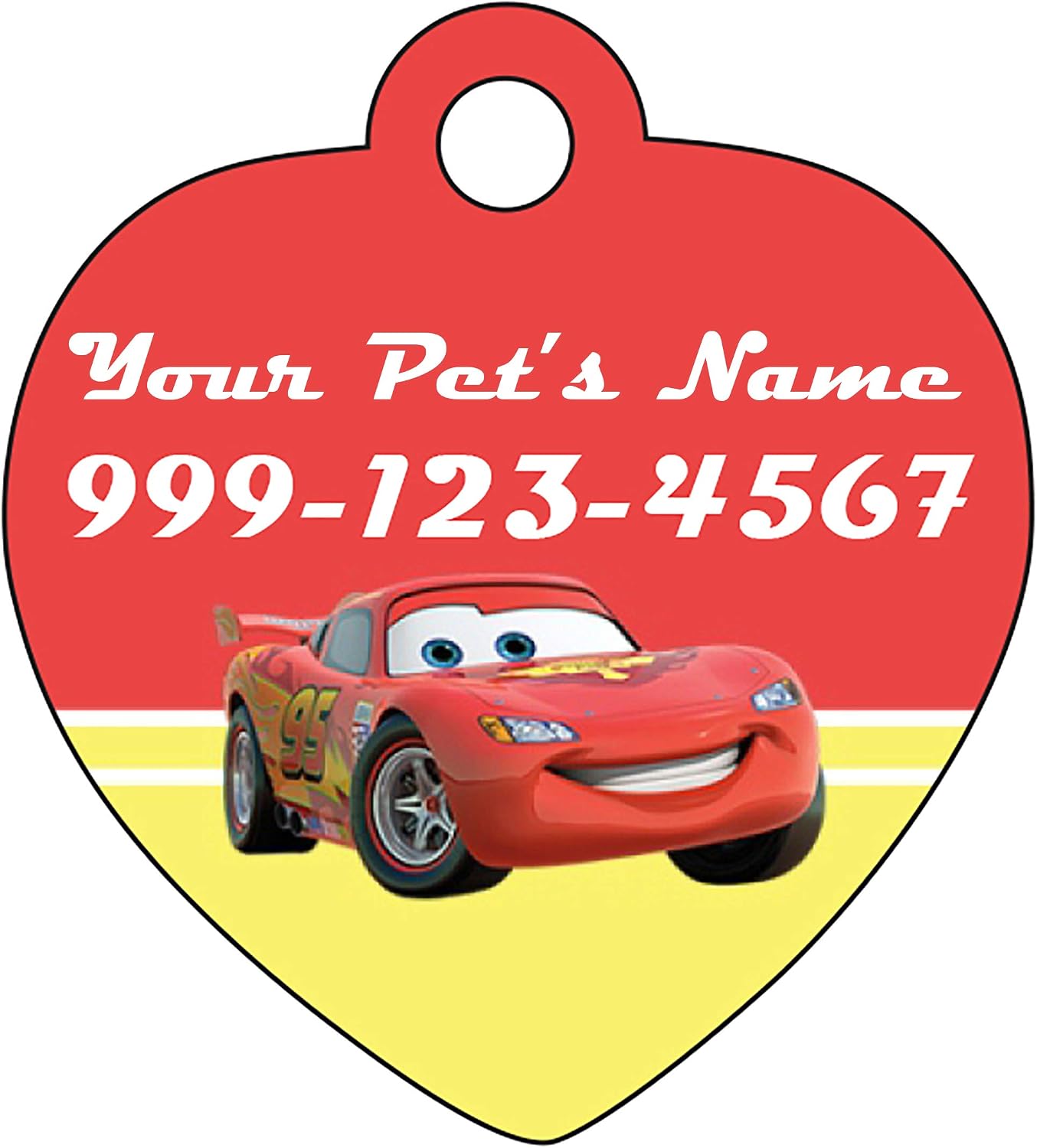 Cars Lightning McQueen Pet Id Tag for Dogs & Cats Personalized w/ Name & Number