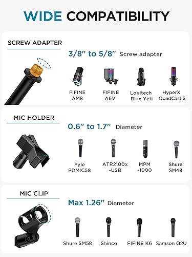 Miniatura 5 de InnoGear Soporte para micrófono, paquete de 2 trípodes, brazo de brazo, soporte de micrófono de piso ajustable en altura con bolsa de transporte, 2