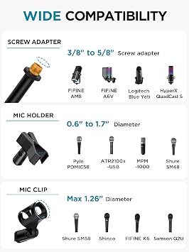 InnoGear Microphone Stand, 2 Pack Tripod Boom Arm Floor Mic Stand Height Adjustable with Carrying Bag 2 Mic Clips 3/8 to 5/8 Adapter for Singing Podcast for Blue Yeti Shure SM58 SM48 Samson Q2U