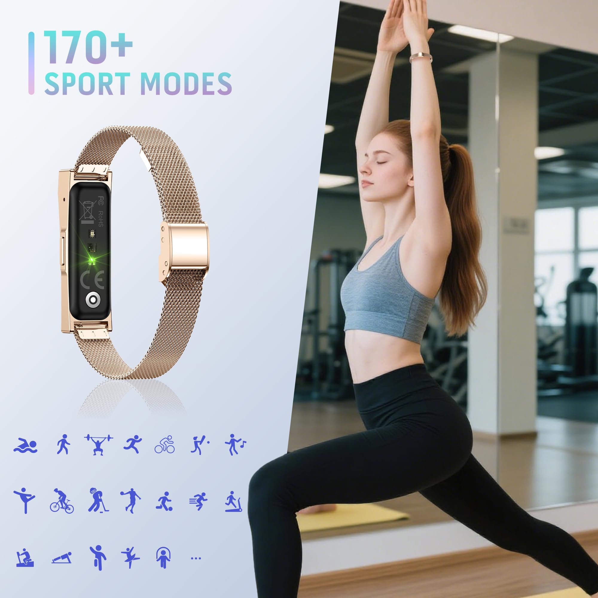 Fitness Tracker mit 170+ Sportmodi, GPS Damen Schrittzähler Uhr, Activity Tracker IP68, Fitness Uhr mit Bluetooth Benachrichtigung