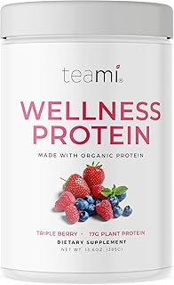 Teami Vegan Protein Powder with Organic Ingredients - Smooth Plant Based Pea Protein Powder with Low Net Carbs, Non-GMO, Dairy Free, Soy Free, No Sugar Added - Triple Berry (14 Servings, 13.6 Ounce)