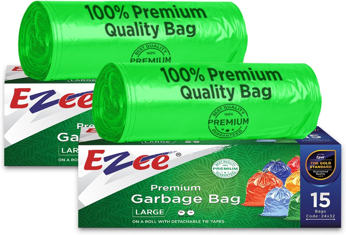 Ezee Biodegradable 20 Extra Large Green Garbage Bags/Trash Bags/Dustbin Bags I 30 X 37 Inches Pack of 2 I 10 Pieces Each Pack